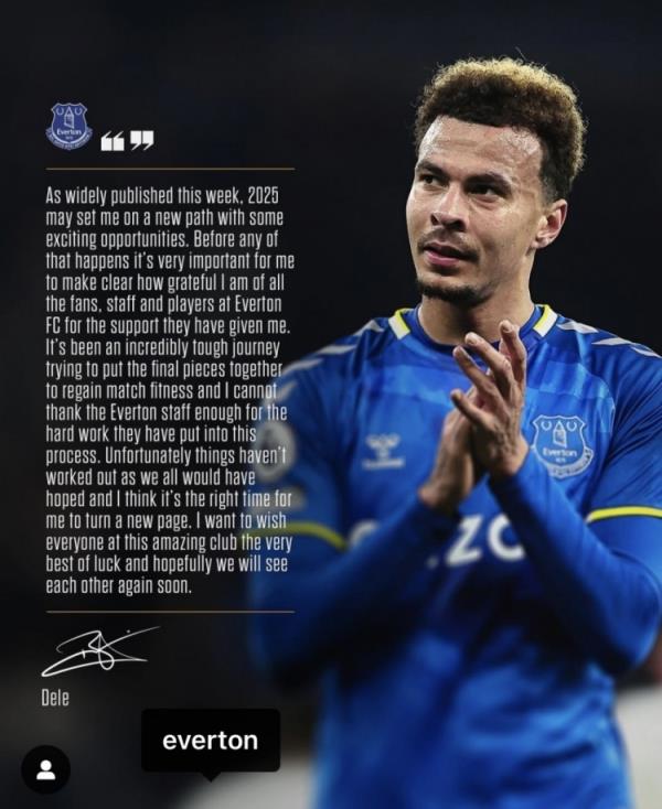 阿里告別埃弗頓：是時(shí)候開始新篇章了，感謝所有人對(duì)我的支持